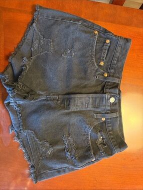 Levi's Black Distressed High-Rise Denim Shorts 501 original fit